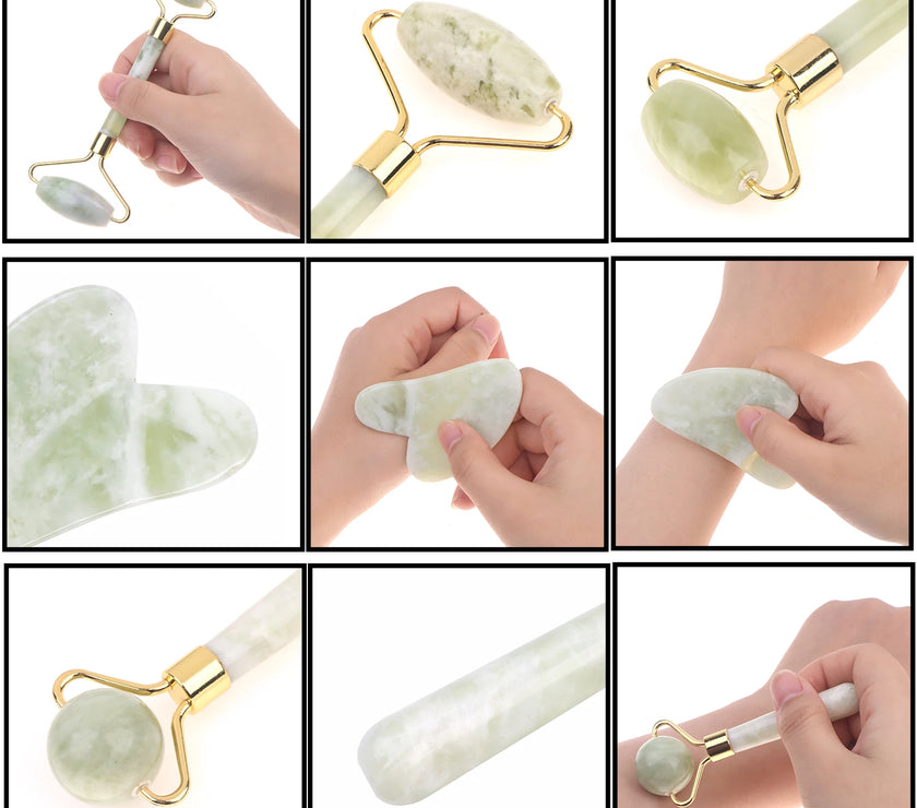 Natural Face Jade Roller Gua Sha Scraper Massager for Neck Body Guasha Eye Massage Face Slimming Therapy Beauty Skincare Tool