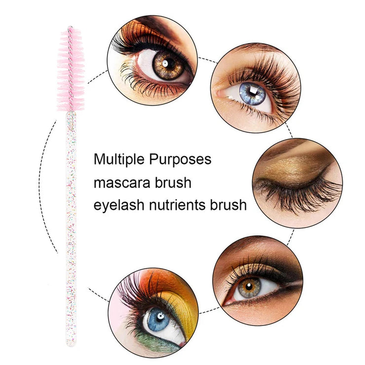 200pcs Makeup Brushes Disposable Eyelash Eyebrow Brush Crystal Handle Mascara Wand Applicator Eye Lashes Eyelash Extension Tool