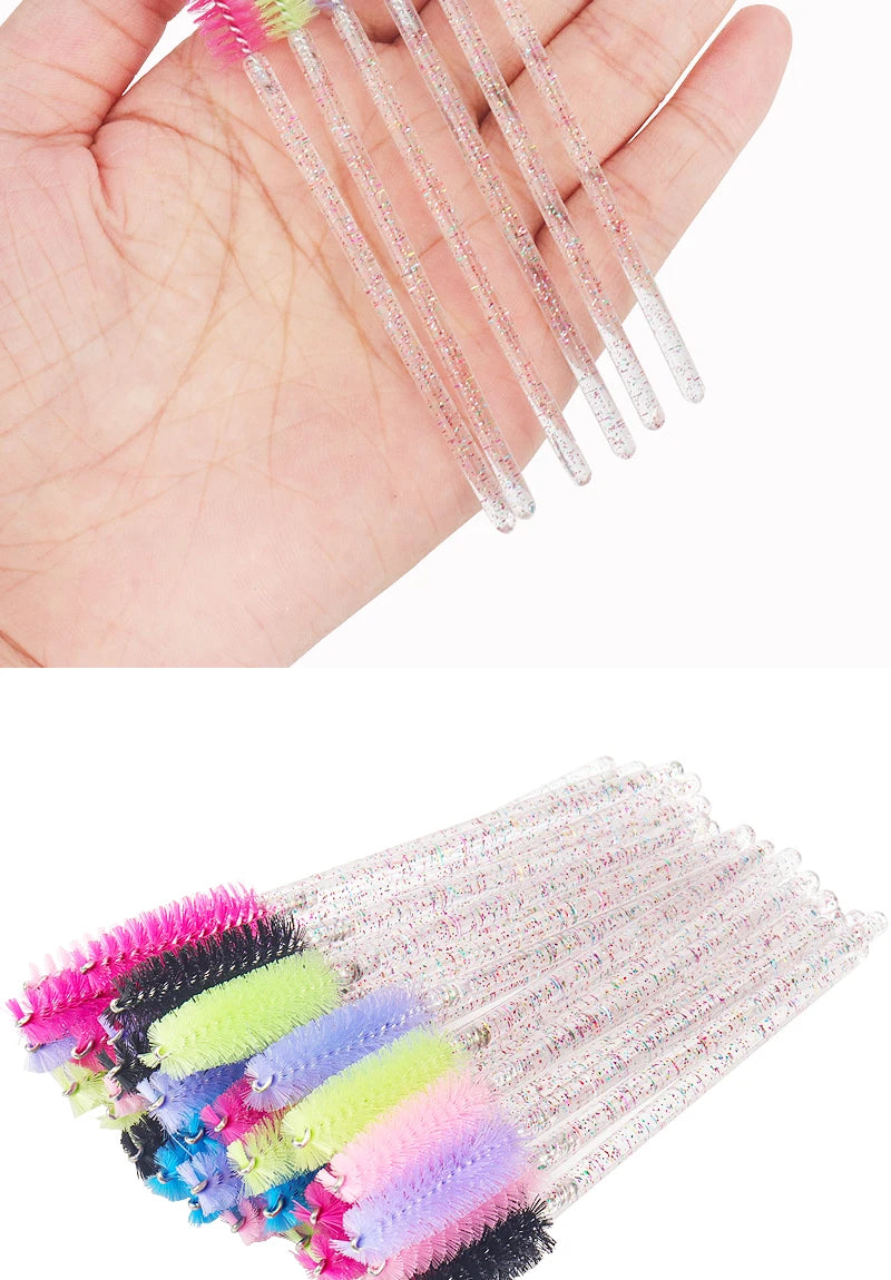 200pcs Makeup Brushes Disposable Eyelash Eyebrow Brush Crystal Handle Mascara Wand Applicator Eye Lashes Eyelash Extension Tool