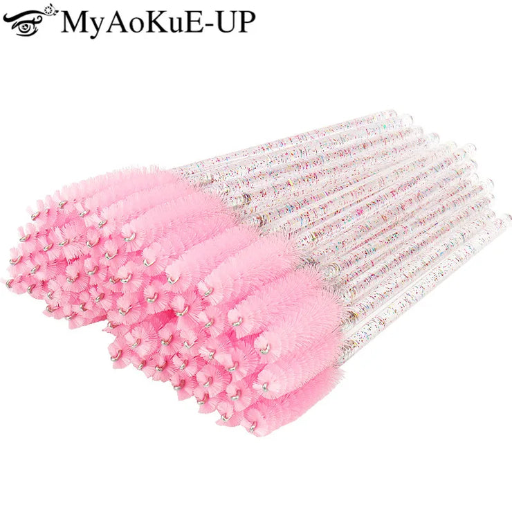 200pcs Makeup Brushes Disposable Eyelash Eyebrow Brush Crystal Handle Mascara Wand Applicator Eye Lashes Eyelash Extension Tool