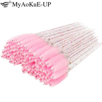 200pcs Makeup Brushes Disposable Eyelash Eyebrow Brush Crystal Handle Mascara Wand Applicator Eye Lashes Eyelash Extension Tool