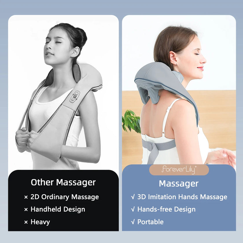 Foreverlily 26W Neck And Shoulder Massager Wireless Shoulder And Back Kneading Massage Shawl Trapezius Neck Cervical masajeador