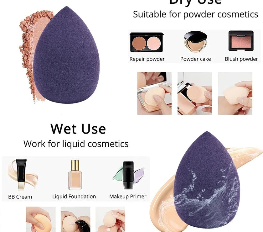 12pcs  purple flocking powder puff, large, medium and small powder puff Air cushion makeup egg set, both wet and dry, suitable