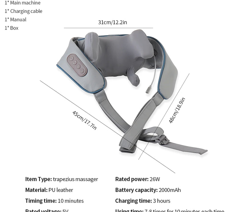 Foreverlily 26W Neck And Shoulder Massager Wireless Shoulder And Back Kneading Massage Shawl Trapezius Neck Cervical masajeador