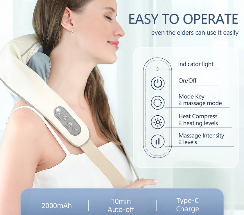 Foreverlily 26W Neck And Shoulder Massager Wireless Shoulder And Back Kneading Massage Shawl Trapezius Neck Cervical masajeador