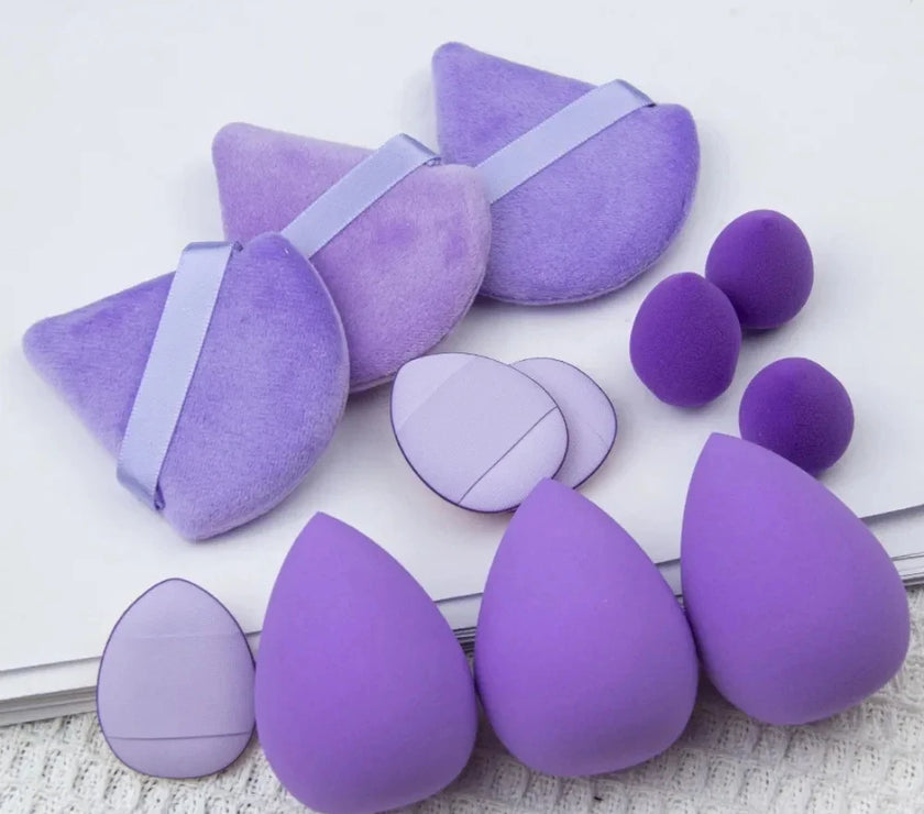 12pcs  purple flocking powder puff, large, medium and small powder puff Air cushion makeup egg set, both wet and dry, suitable