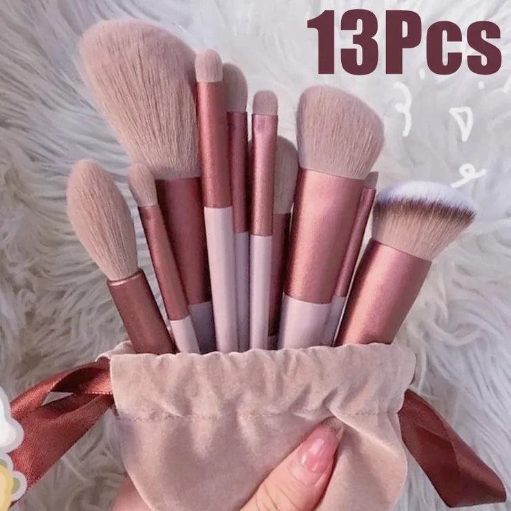 CNKESS 13 PCS Makeup Brushes  Set Eye  Shadow Foundation Women  Cosmetic Brush Eyeshadow Blush Beauty Soft Make Up Tools Bag